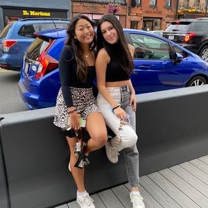 Two tone straight leg jeans